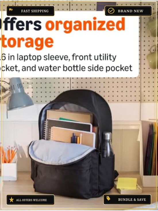 Classic Durable Backpack with Padded Straps, Water Bottle Pockets, Polyester